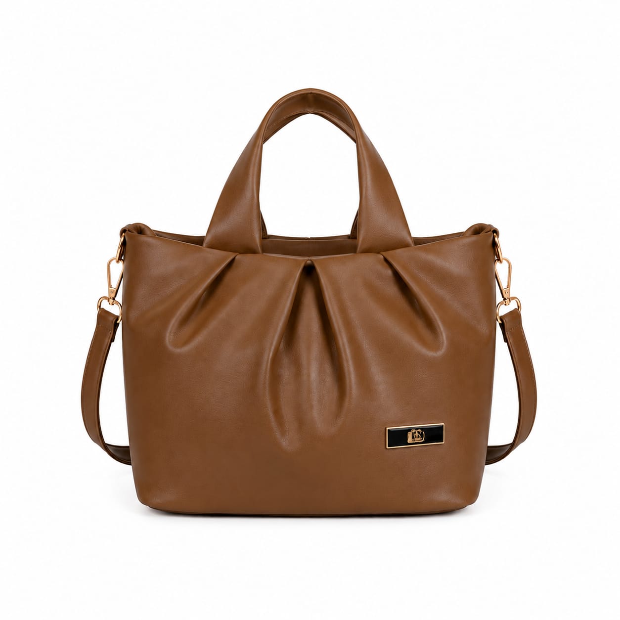 Elegant Pleated Leather Handbag with Detachable Sling Strap