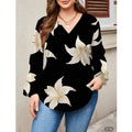 Women’s Casual V-Neck Floral Long Sleeve Tunic Top