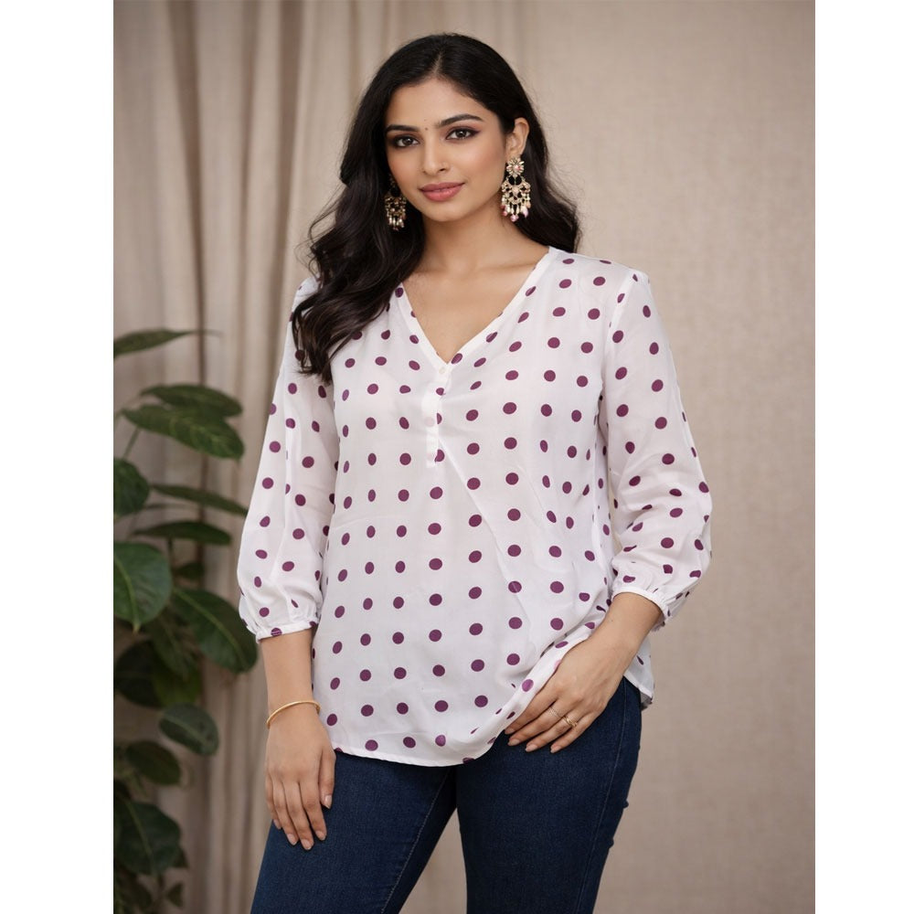 Classic Polka Dot V-Neck Button Tunic Top