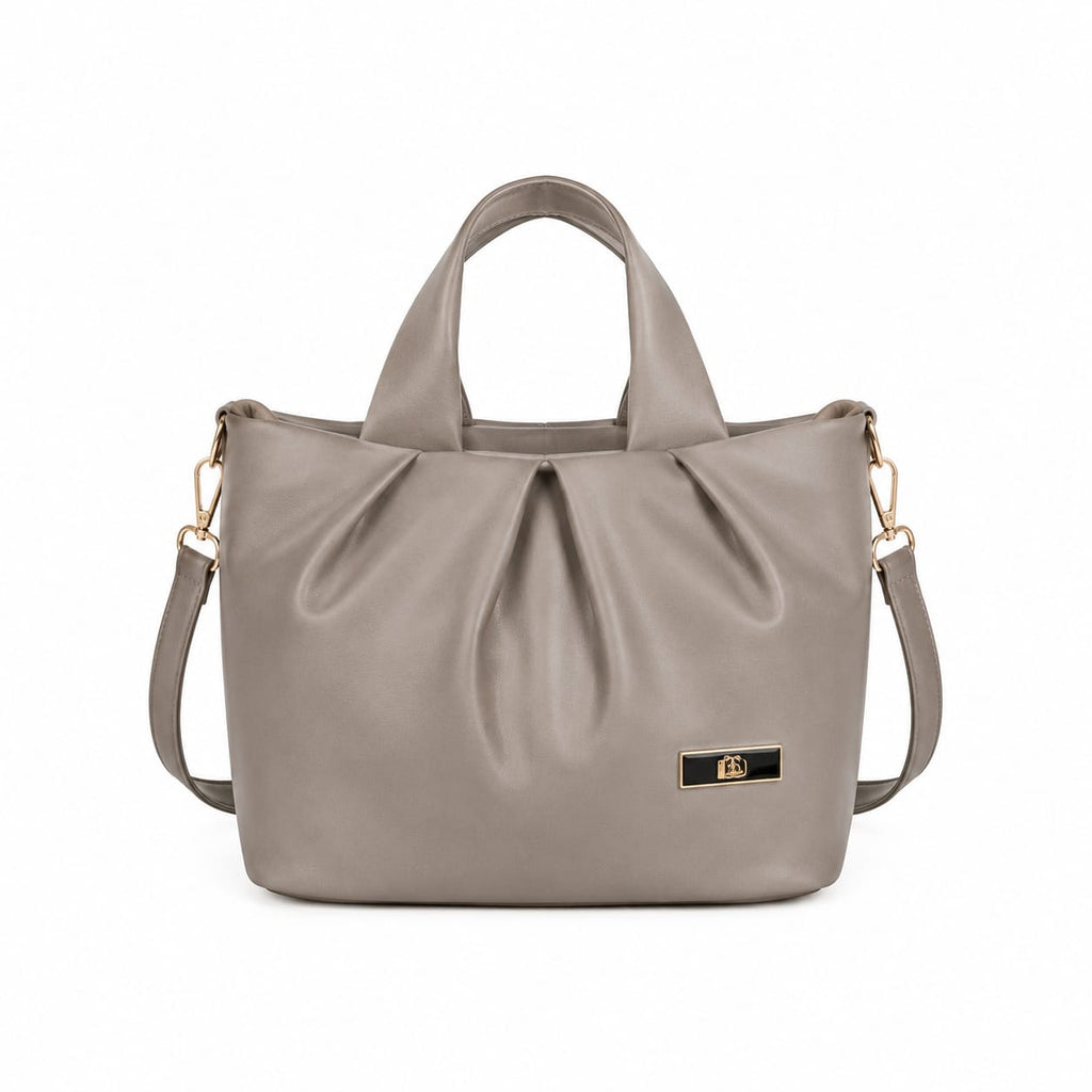 Elegant Pleated Leather Handbag with Detachable Sling Strap