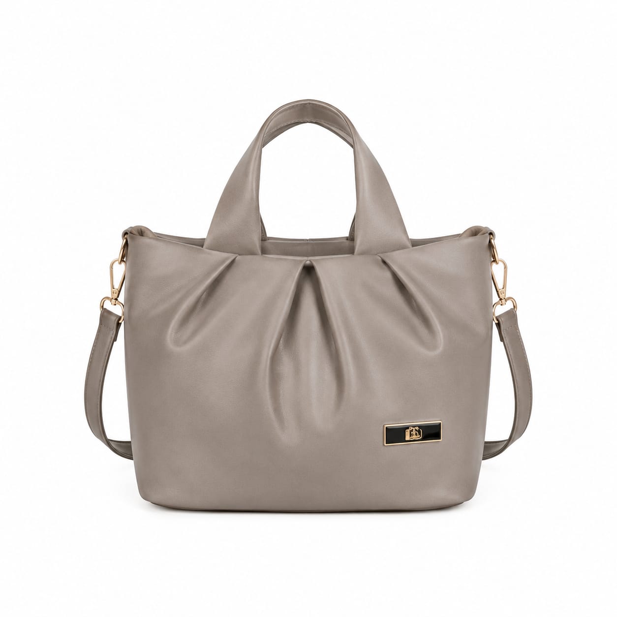 Elegant Pleated Leather Handbag with Detachable Sling Strap