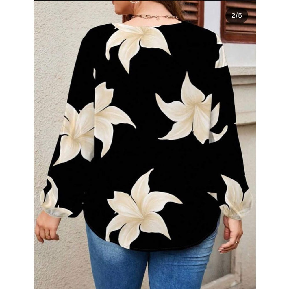 Women’s Casual V-Neck Floral Long Sleeve Tunic Top