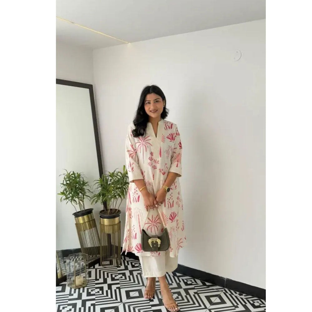 Tropical Botanical Block Printed Straight Kurta
