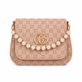 Pearl Charm Patterned Crossbody Sling Bag with Golden Monogram Logo