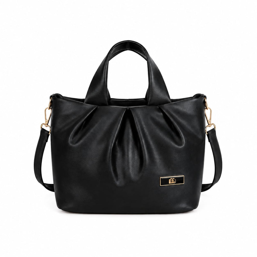 Elegant Pleated Leather Handbag with Detachable Sling Strap