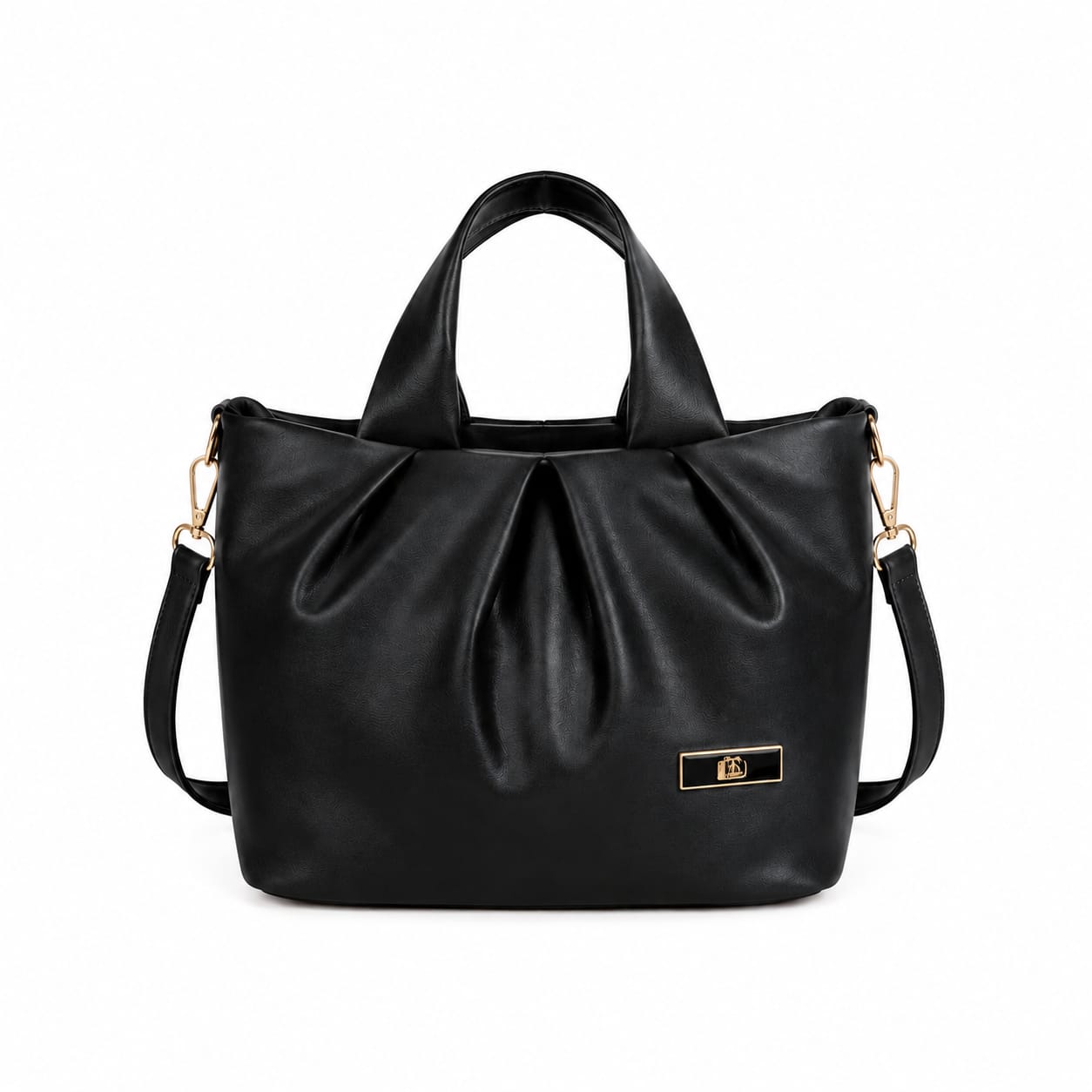 Elegant Pleated Leather Handbag with Detachable Sling Strap