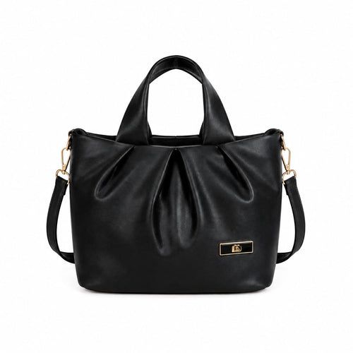Elegant Pleated Leather Handbag with Detachable Sling Strap