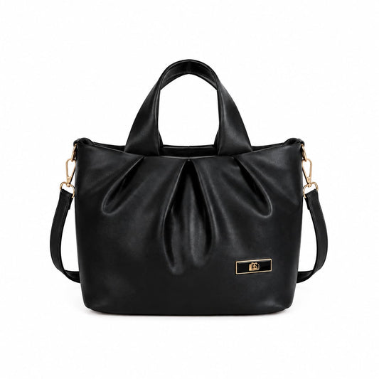 Elegant Pleated Leather Handbag with Detachable Sling Strap