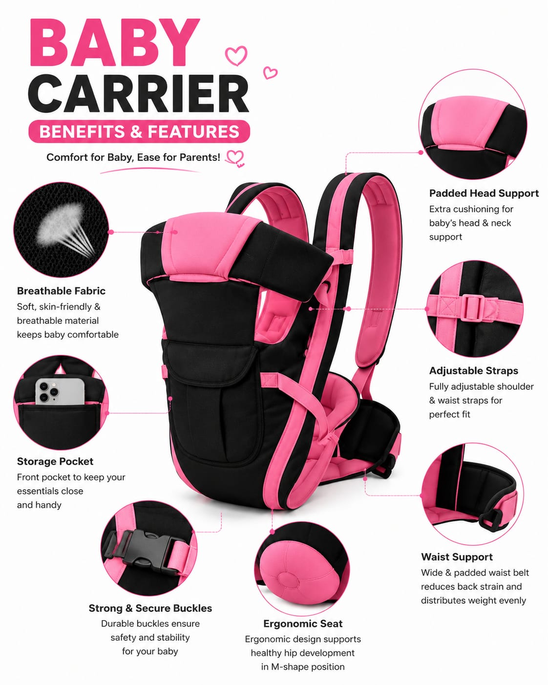 Premium ergonomic baby carrier