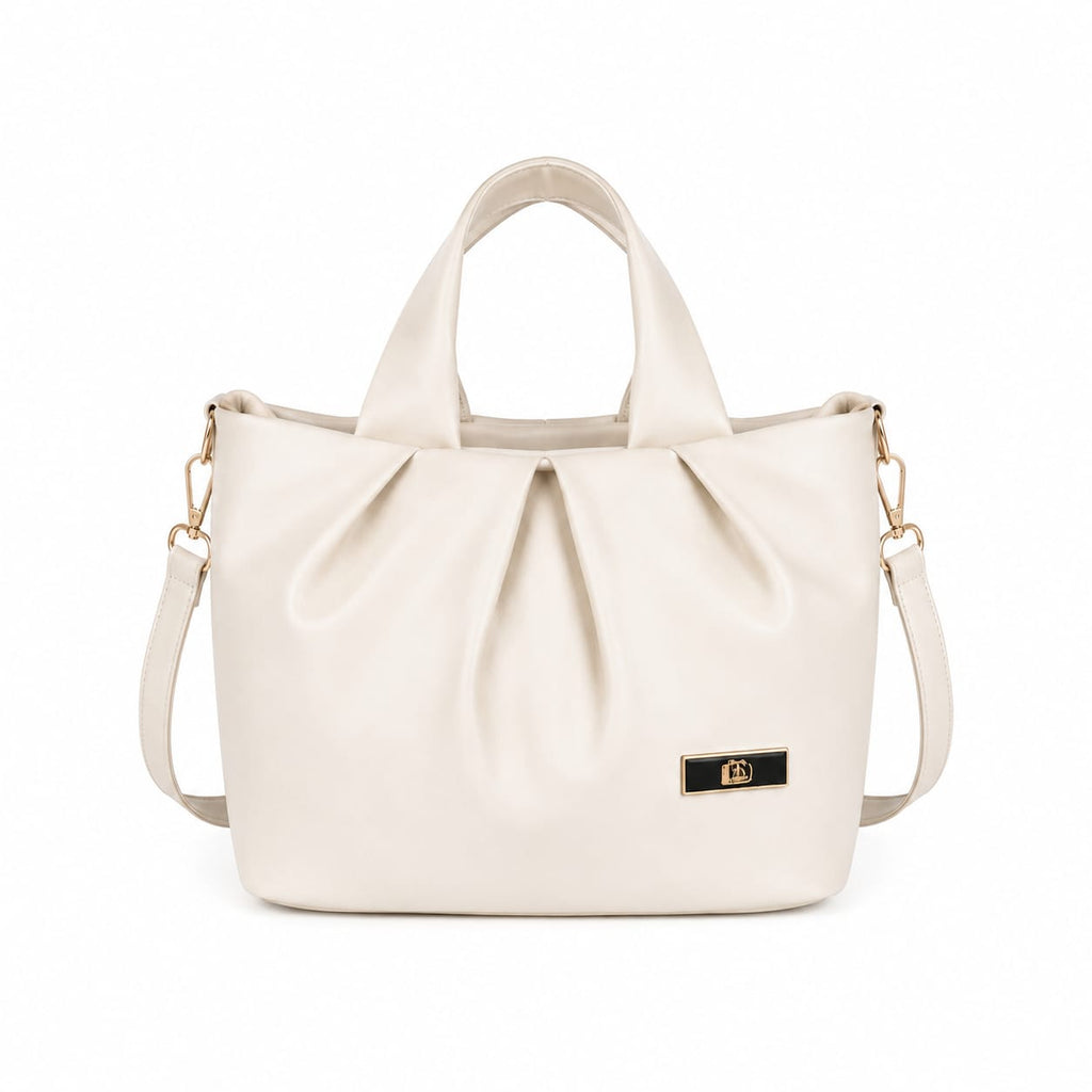 Elegant Pleated Leather Handbag with Detachable Sling Strap