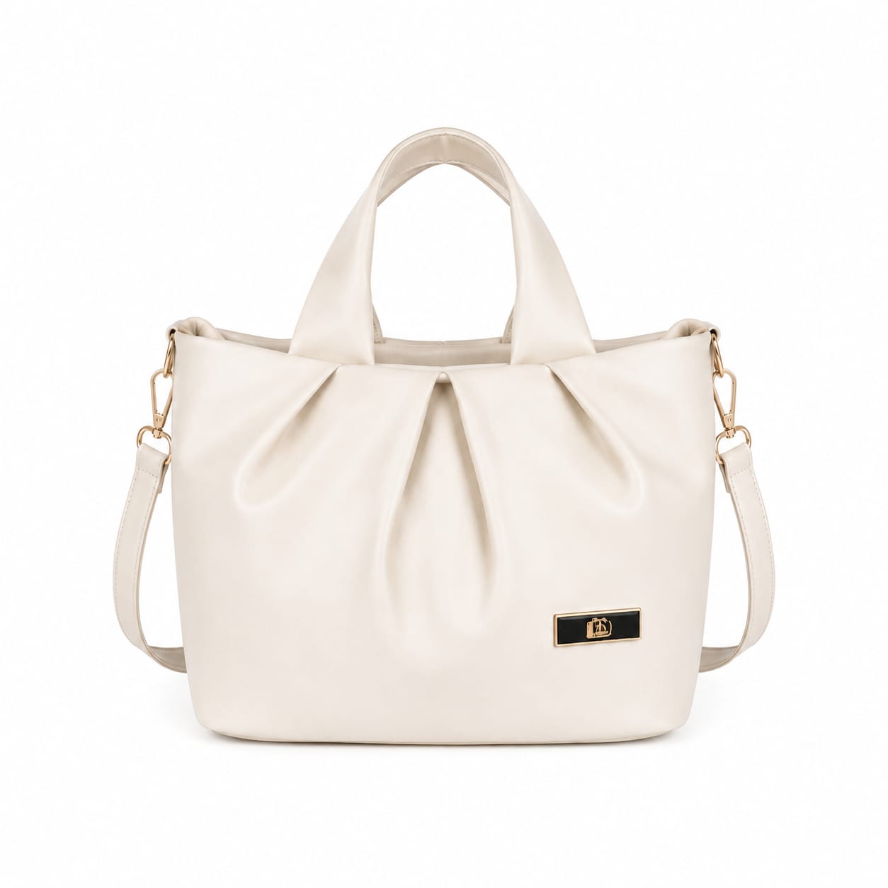 Elegant Pleated Leather Handbag with Detachable Sling Strap