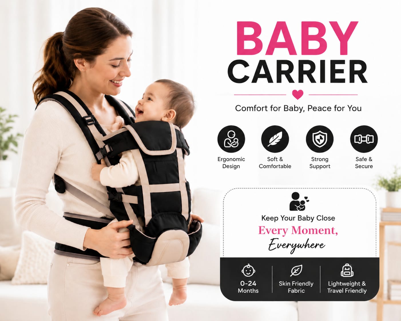 Premium ergonomic baby carrier