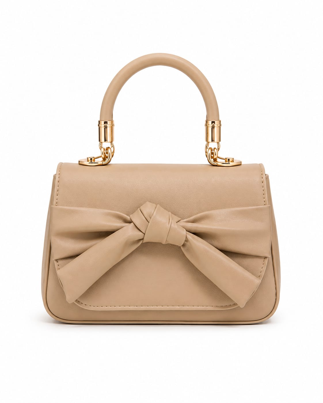 Luxe Leather Bow Accent Top-Handle Bag with Gold Hardware