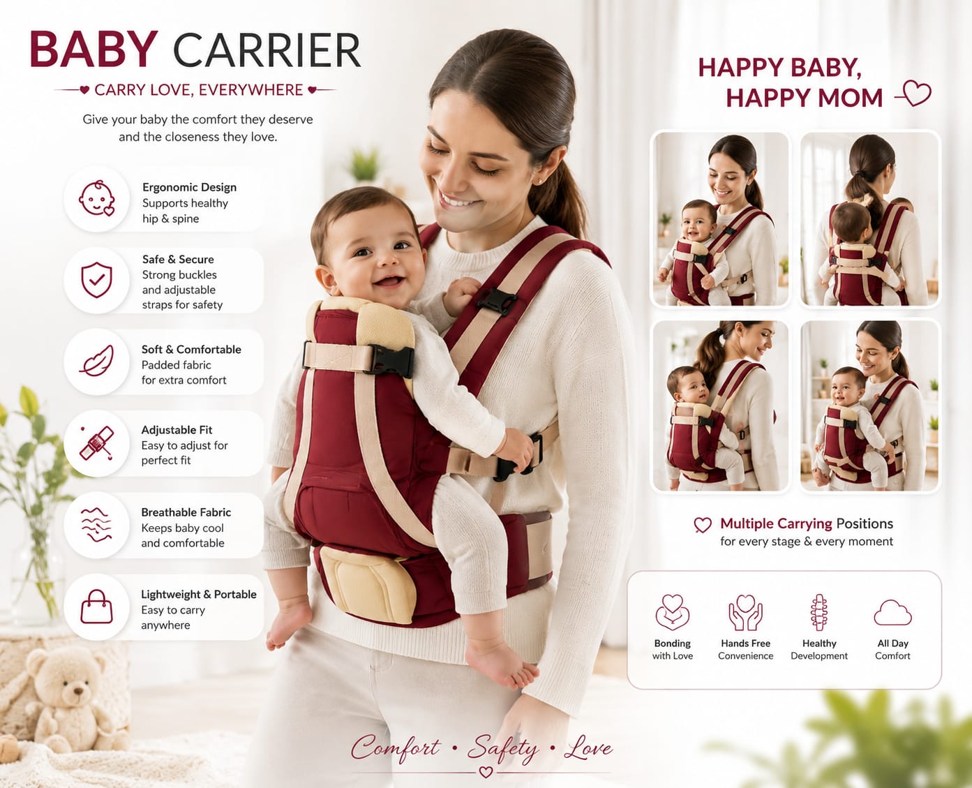 Premium ergonomic baby carrier