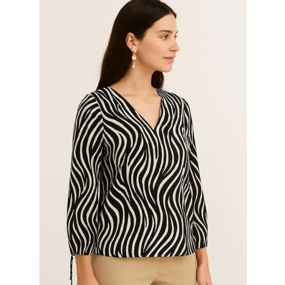 Modern Zebra Wave Print V-Neck Blouse Top