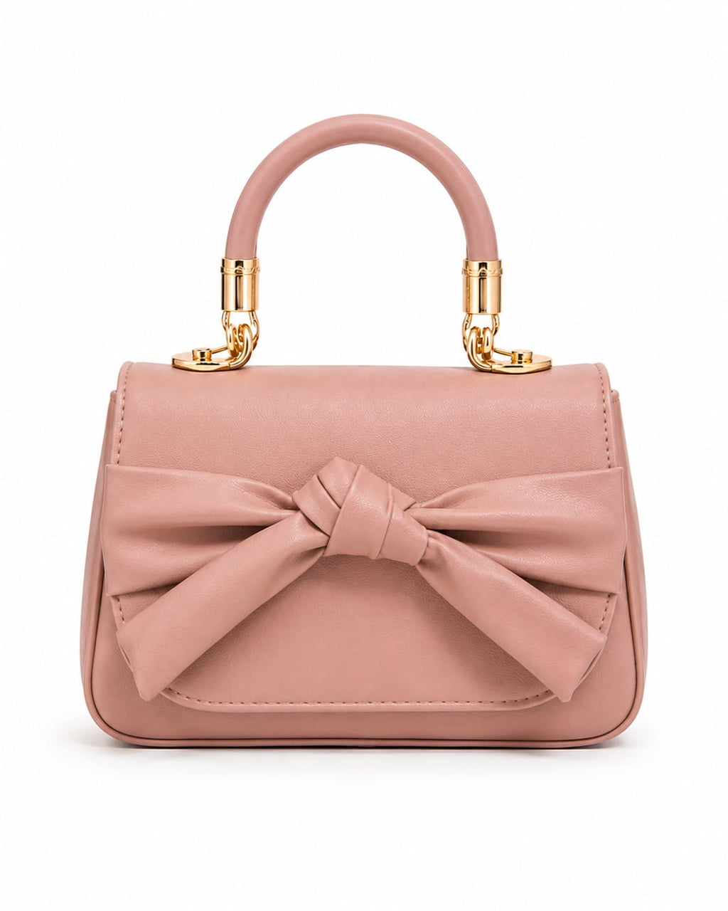 Luxe Leather Bow Accent Top-Handle Bag with Gold Hardware