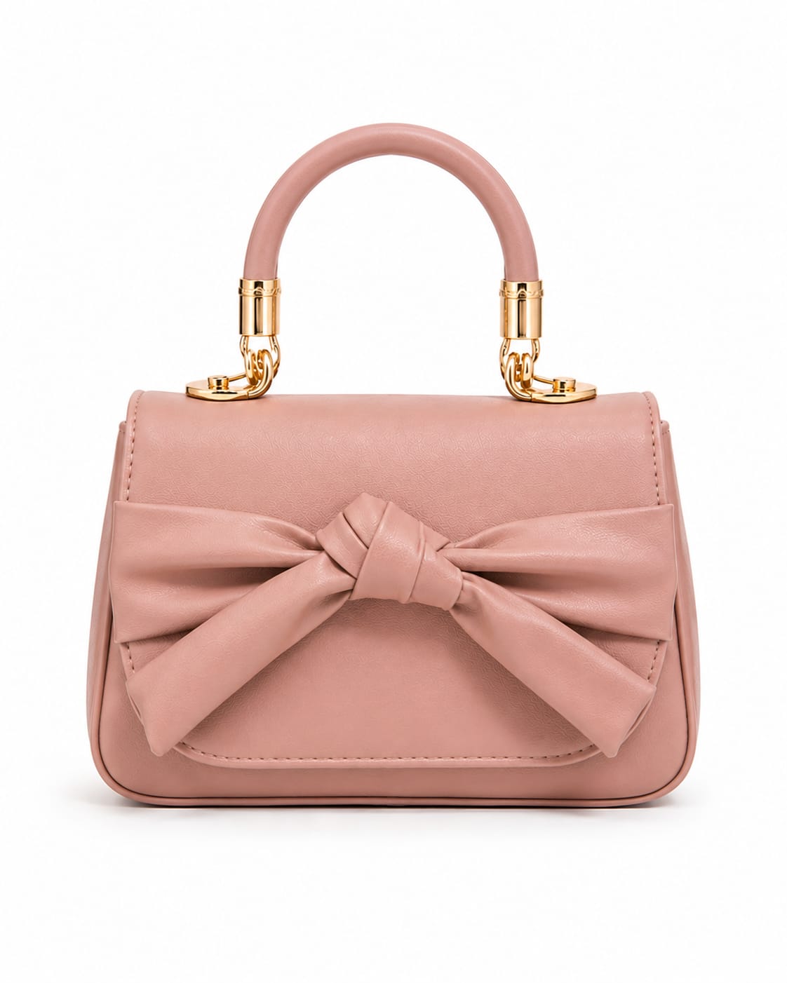 Luxe Leather Bow Accent Top-Handle Bag with Gold Hardware