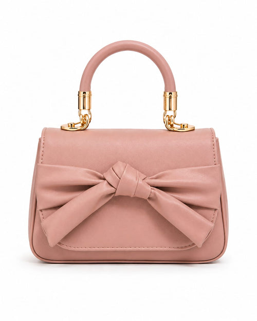Luxe Leather Bow Accent Top-Handle Bag with Gold Hardware
