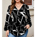 Abstract Graphic Print V-Neck Long Sleeve Tunic Top