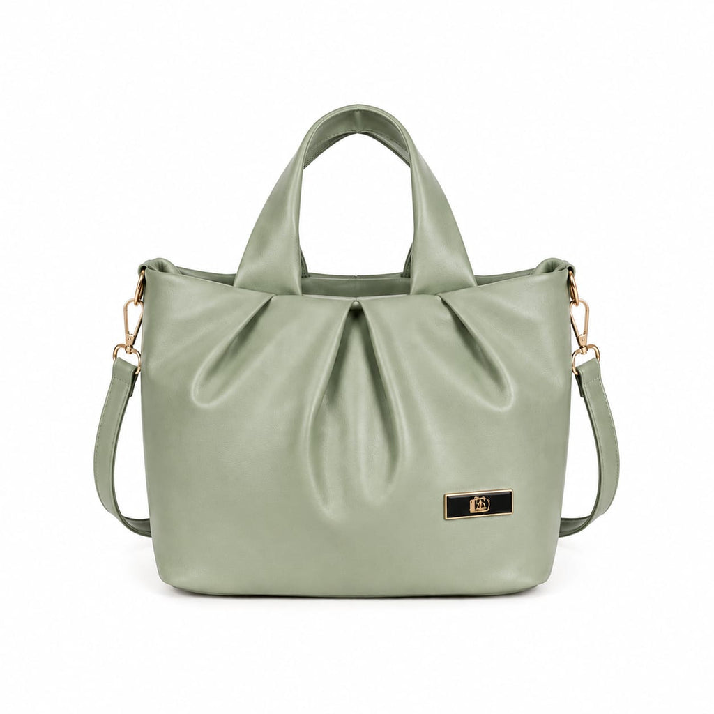 Elegant Pleated Leather Handbag with Detachable Sling Strap