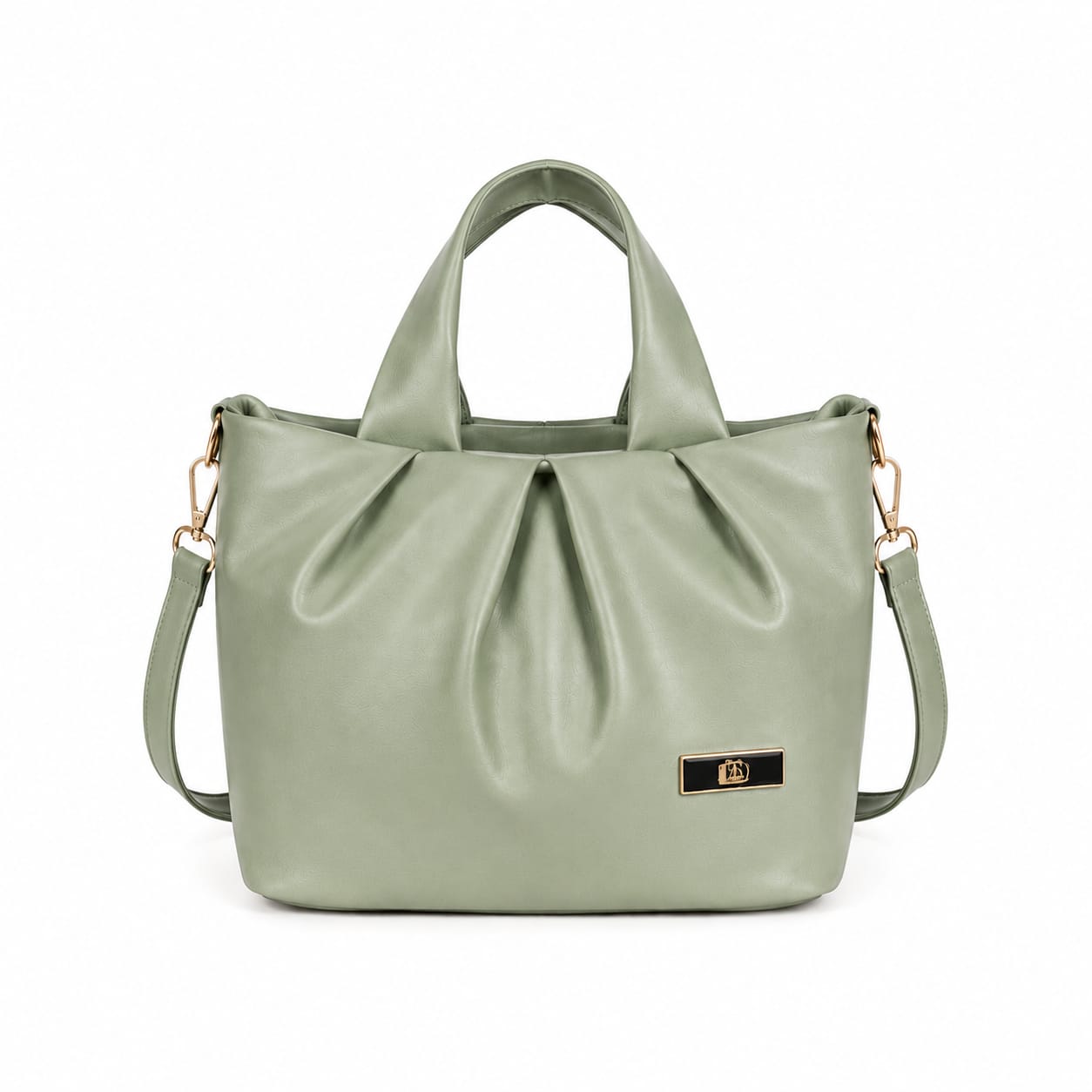 Elegant Pleated Leather Handbag with Detachable Sling Strap