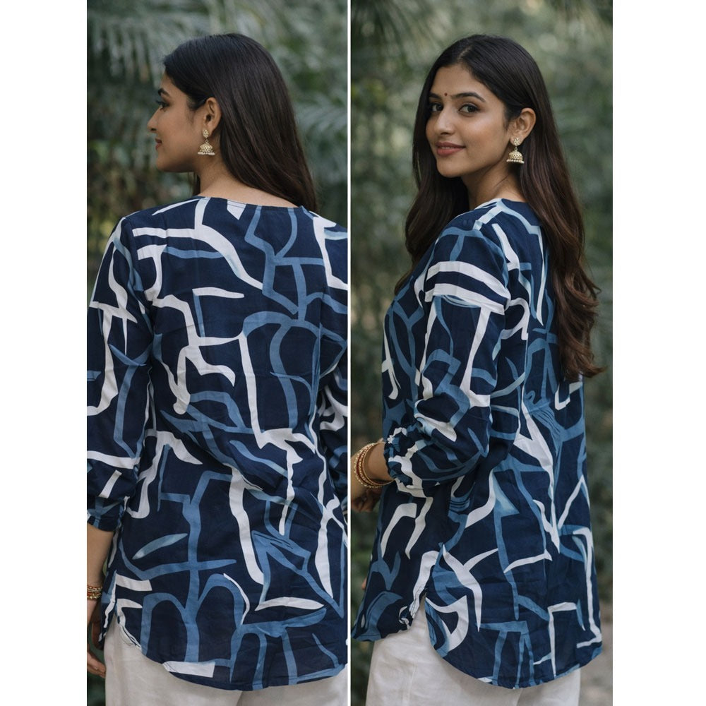Abstract Graphic Print V-Neck Long Sleeve Tunic Top