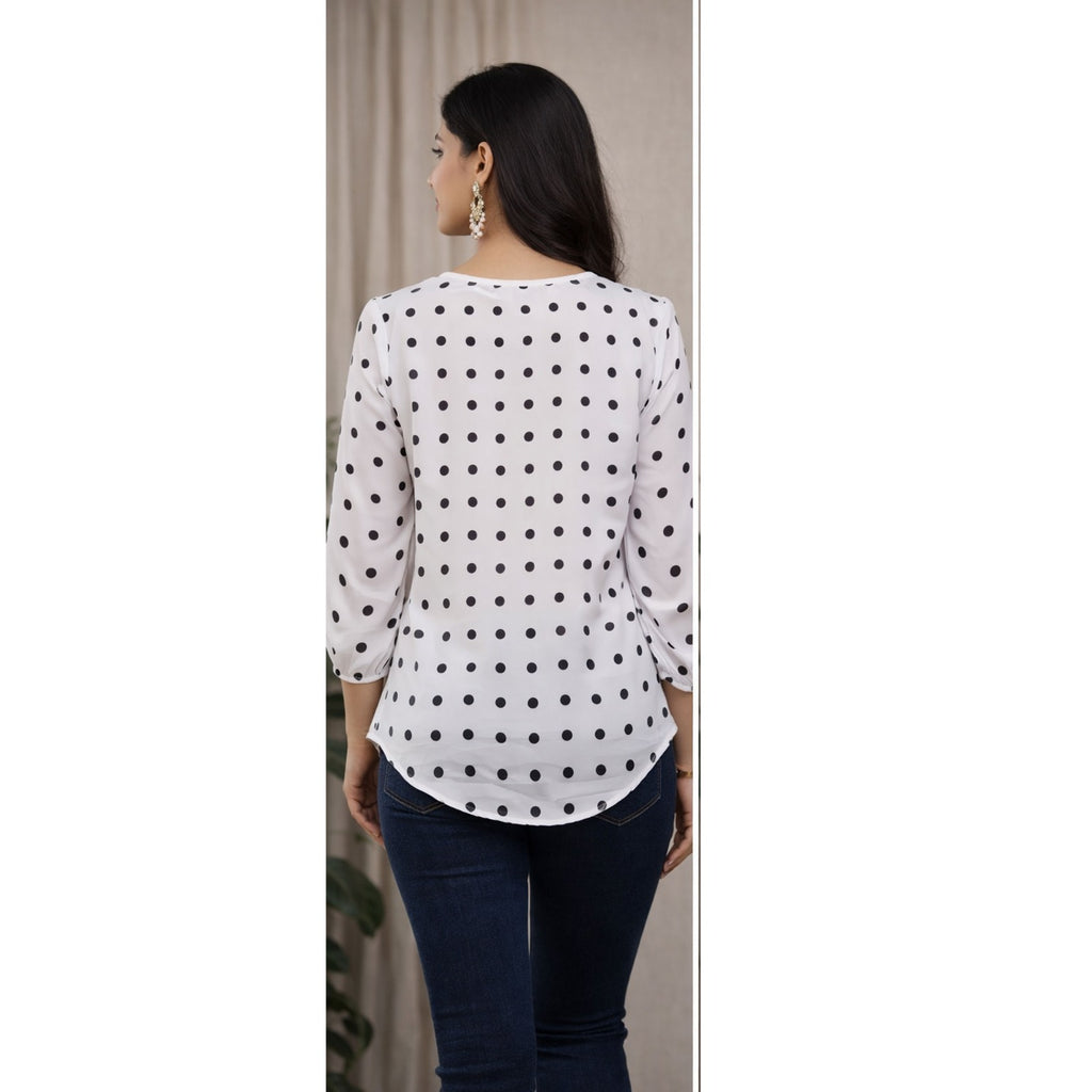 Classic Polka Dot V-Neck Button Tunic Top