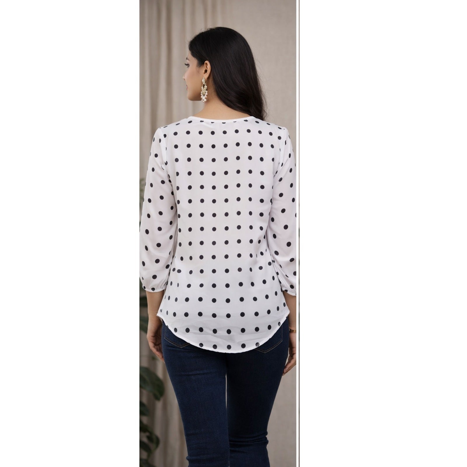 Classic Polka Dot V-Neck Button Tunic Top
