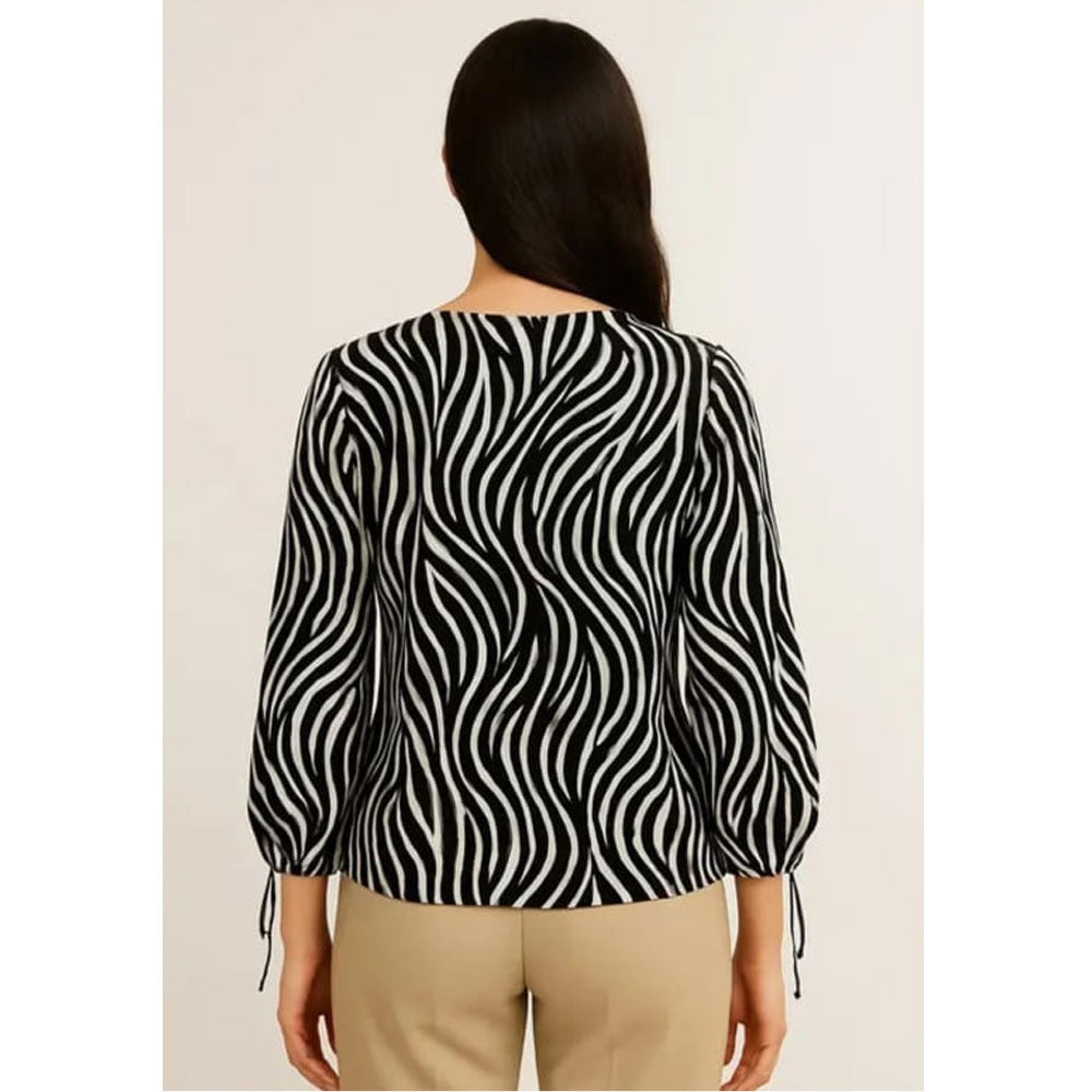 Modern Zebra Wave Print V-Neck Blouse Top