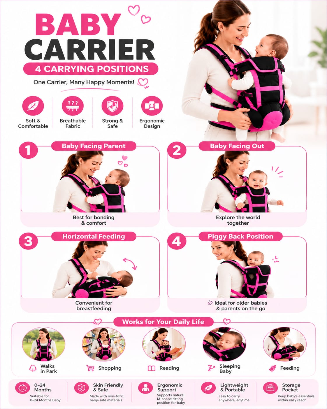 Premium ergonomic baby carrier