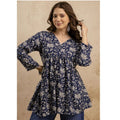 Ethnic Floral Printed Gathered V-Neck Short Kurti Top