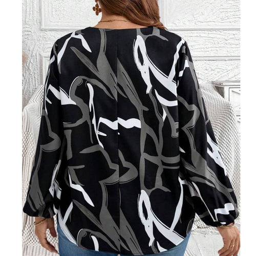 Abstract Graphic Print V-Neck Long Sleeve Tunic Top