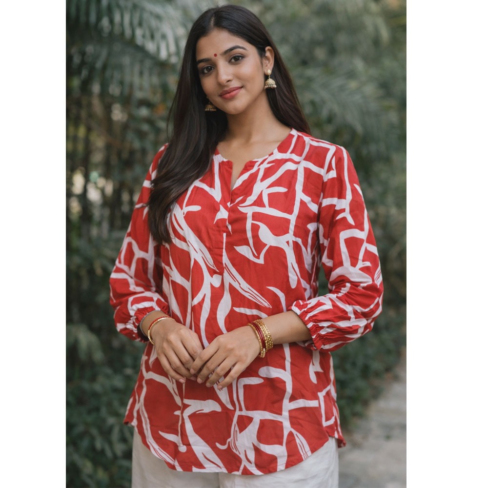 Abstract Graphic Print V-Neck Tunic Top