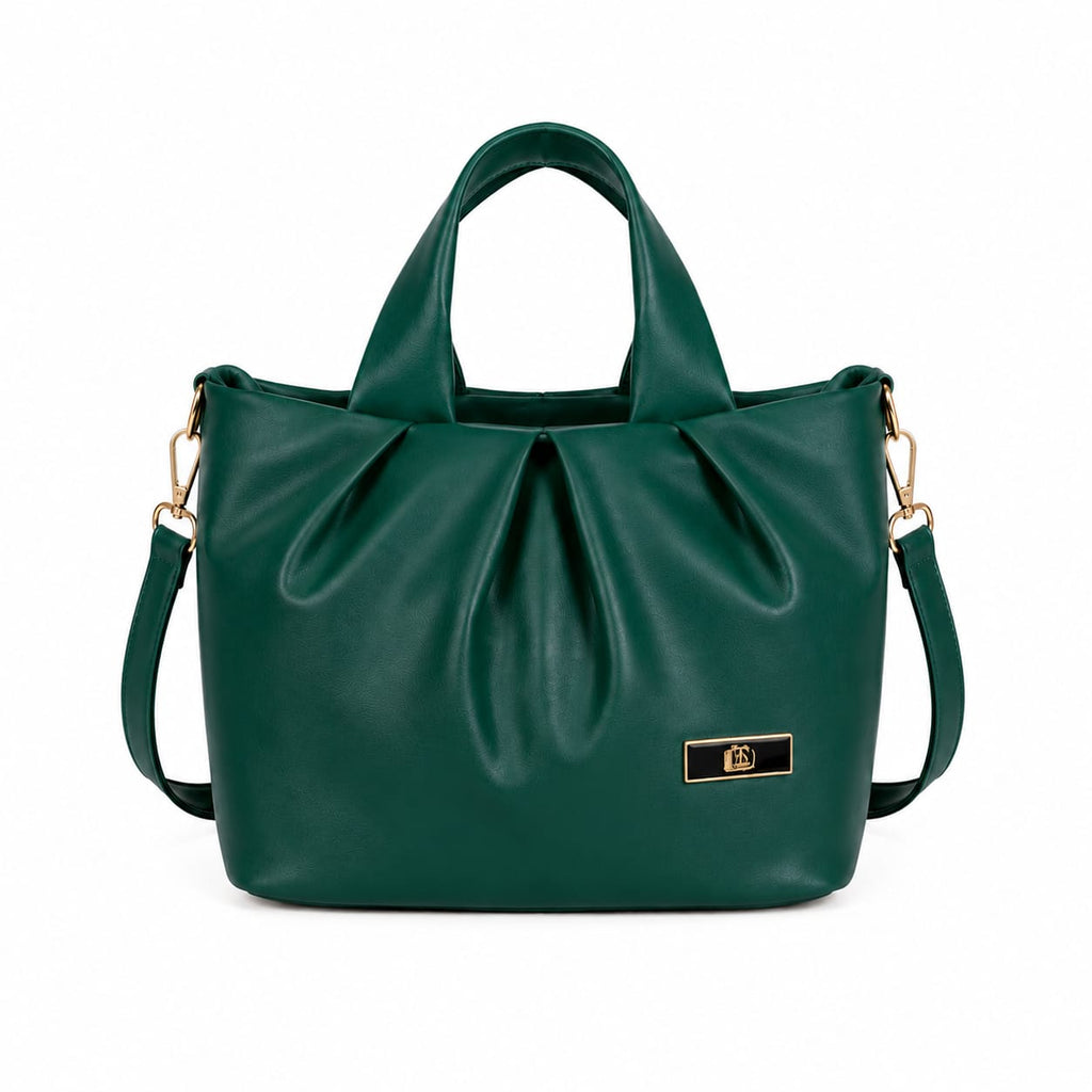 Elegant Pleated Leather Handbag with Detachable Sling Strap