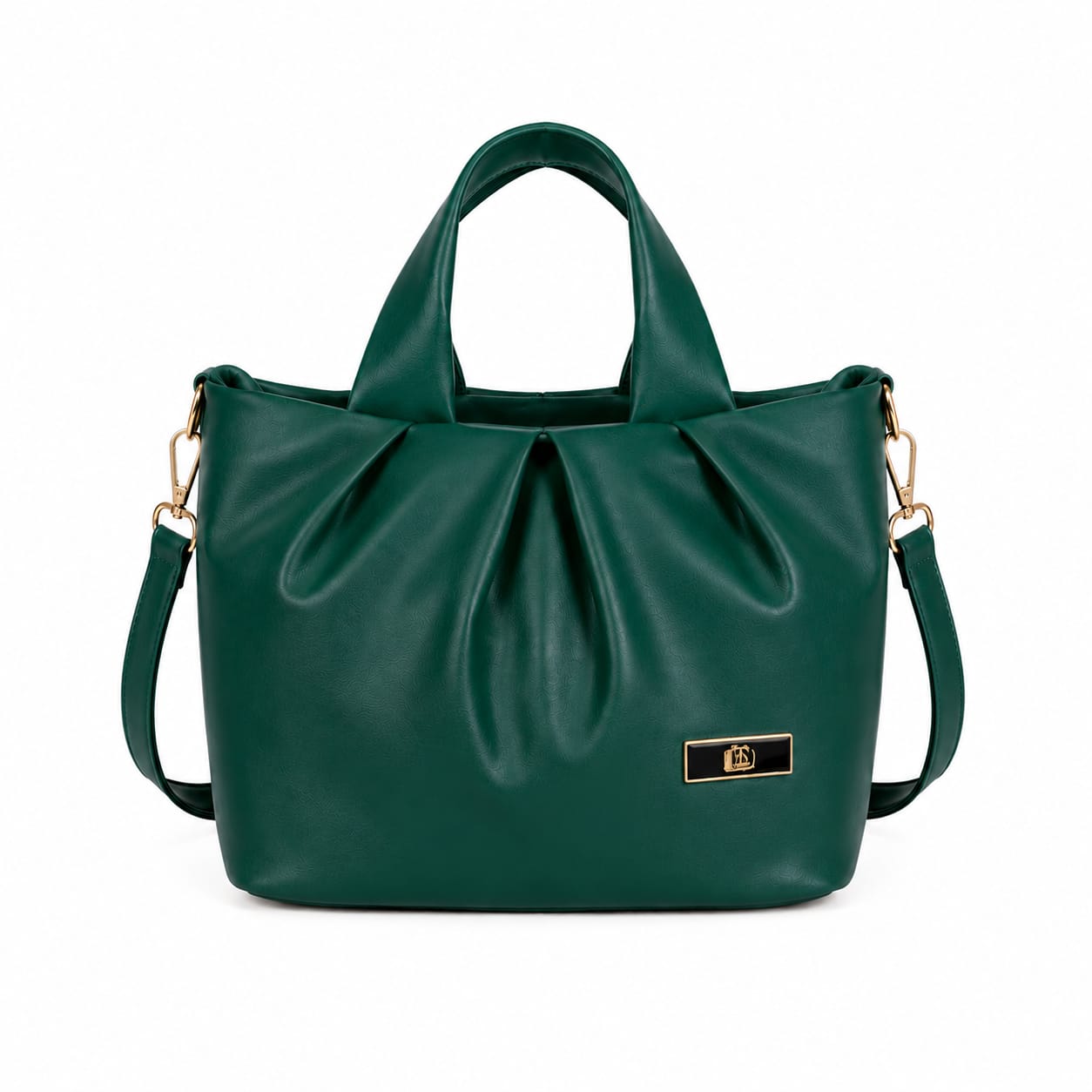 Elegant Pleated Leather Handbag with Detachable Sling Strap