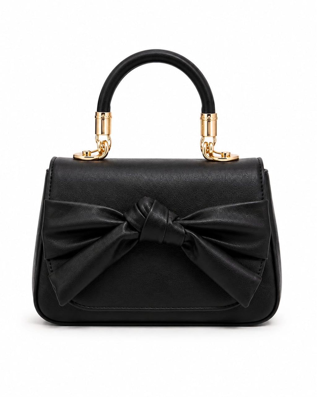 Luxe Leather Bow Accent Top-Handle Bag with Gold Hardware