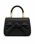 Luxe Leather Bow Accent Top-Handle Bag with Gold Hardware