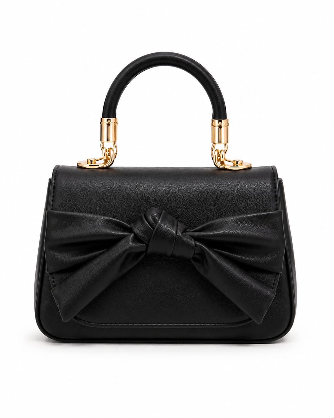 Luxe Leather Bow Accent Top-Handle Bag with Gold Hardware